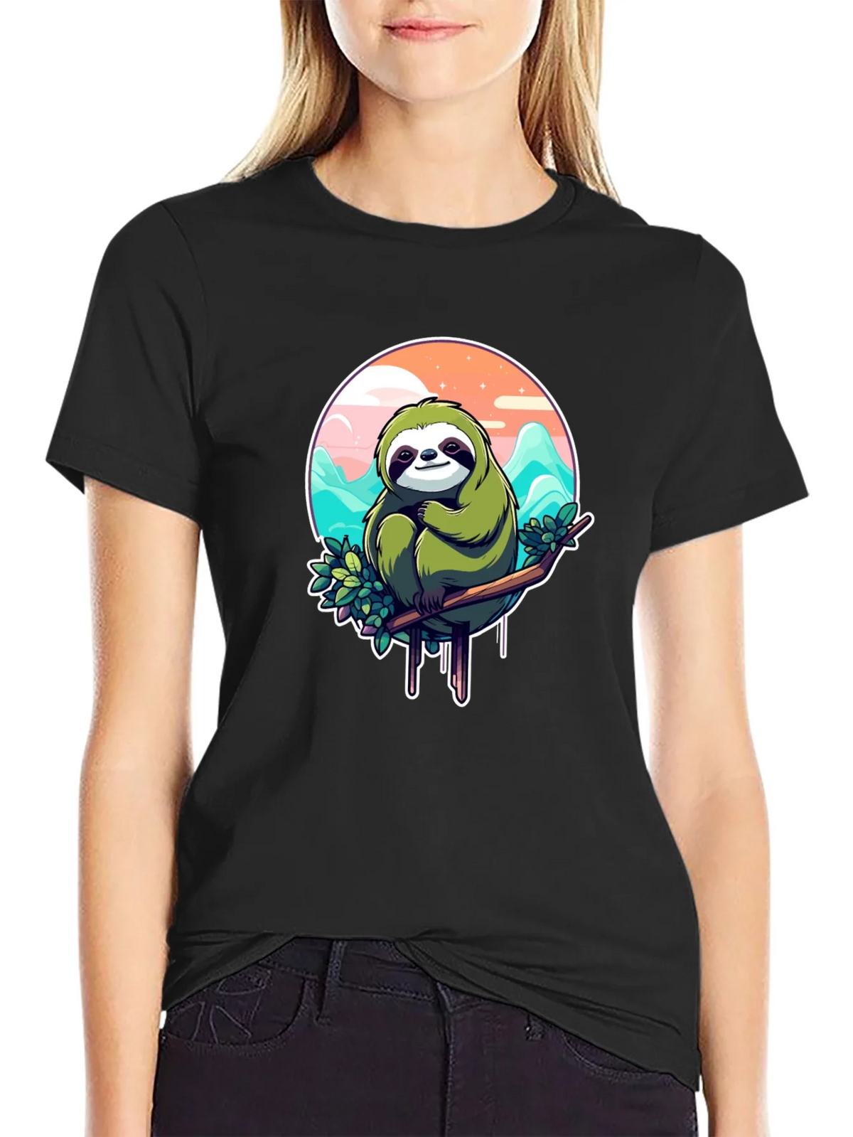 Sloth Graphic Tee - Relaxed Fit Black T-Shirt product image 2
