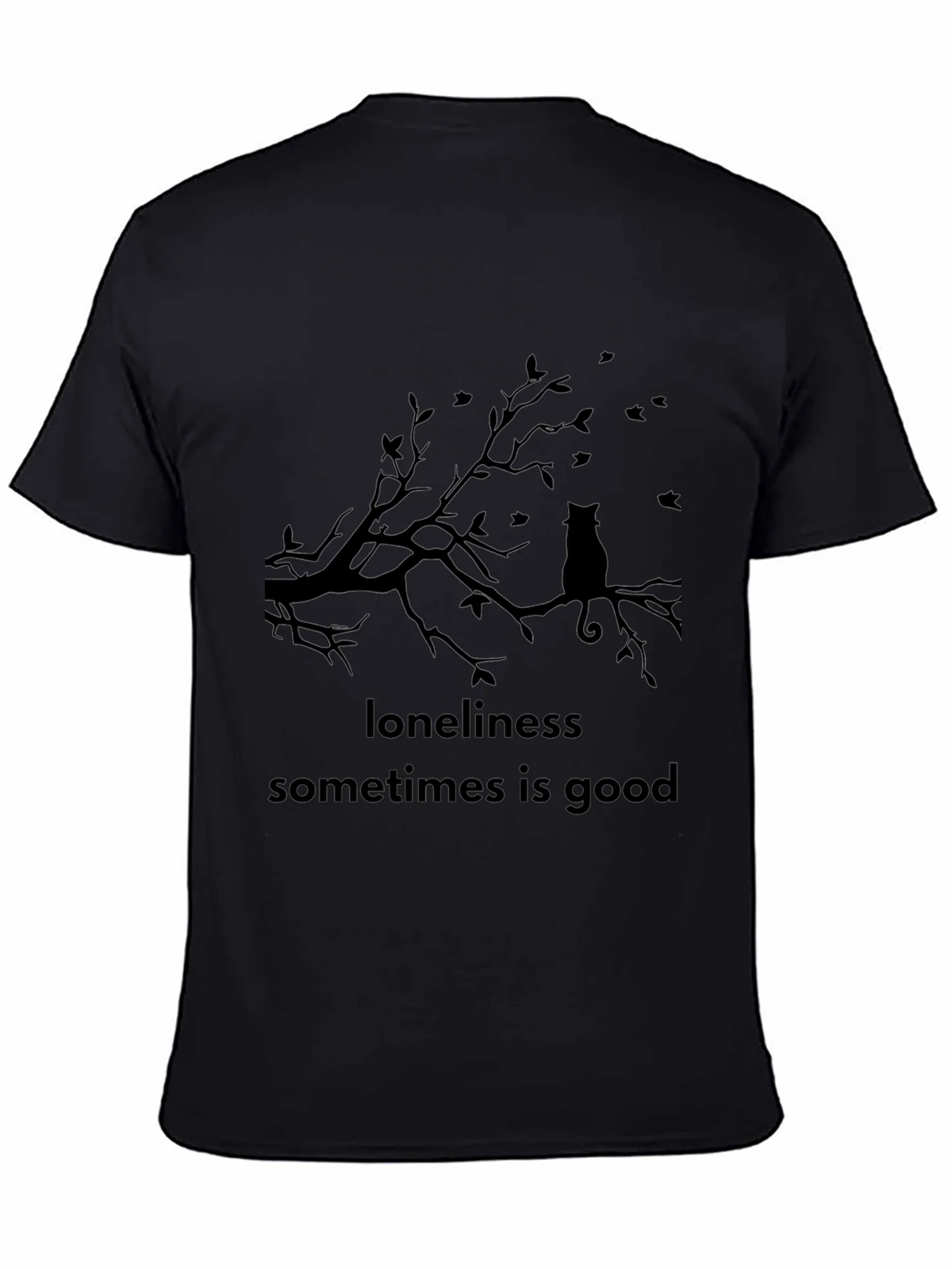 Loneliness is Good Cat Tee - Black Graphic T-Shirt product image 4