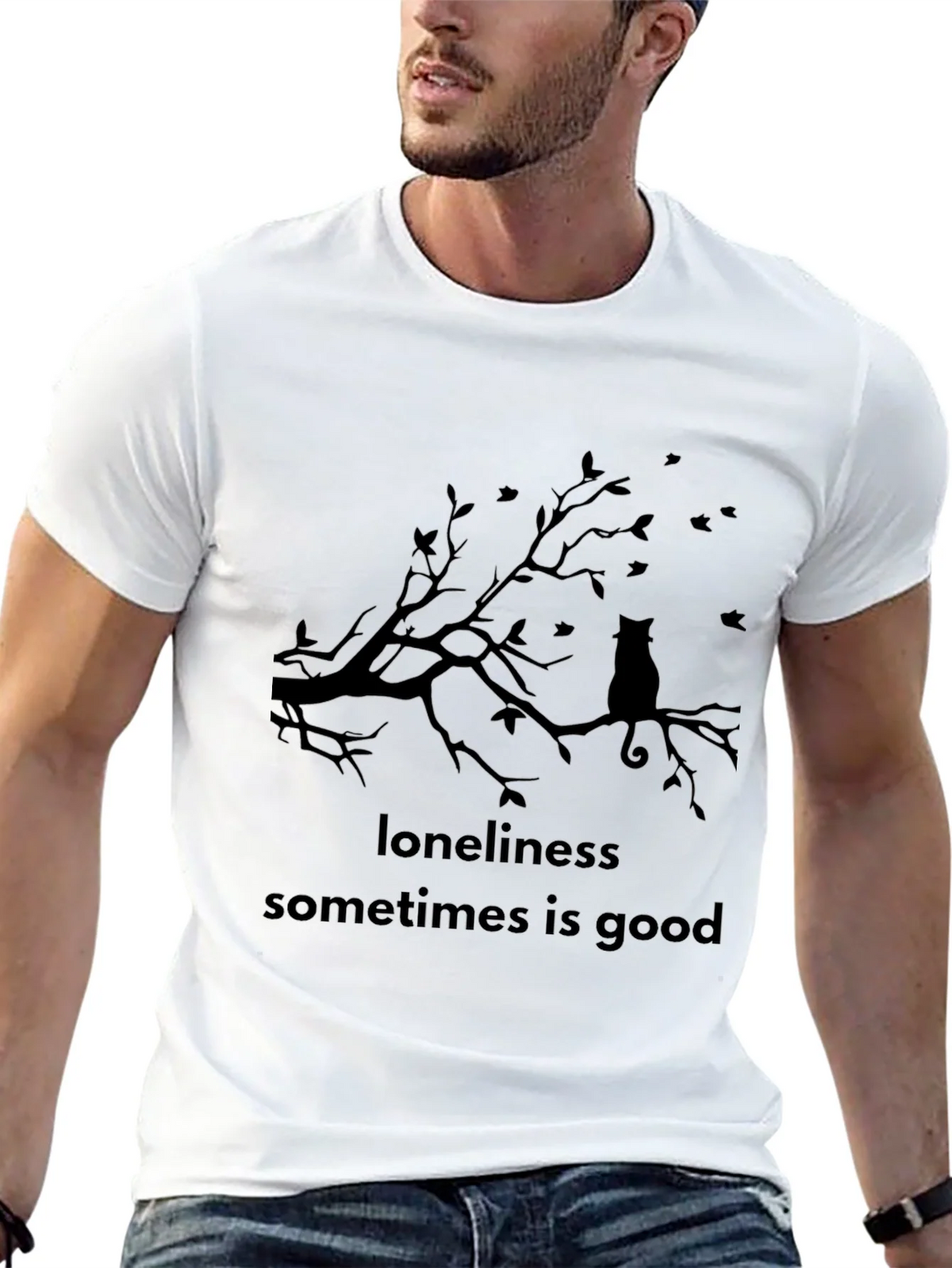 Loneliness is Good Cat Tee - Black Graphic T-Shirt product image 12