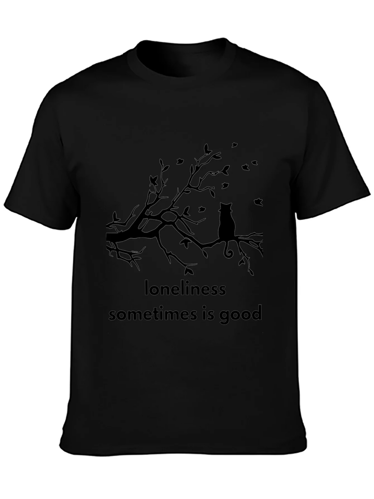 Loneliness is Good Cat Tee - Black Graphic T-Shirt product image 3