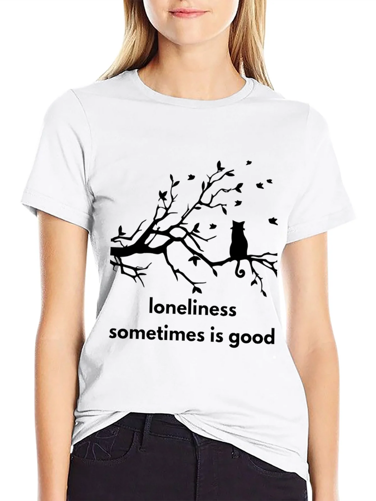 Loneliness is Good Cat Tee - Black Graphic T-Shirt product image 8