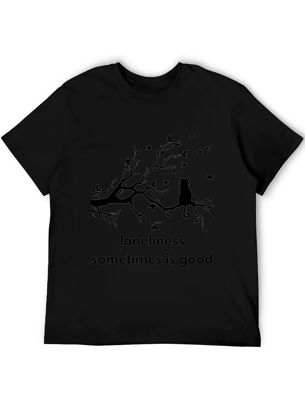 Loneliness is Good Cat Tee - Black Graphic T-Shirt product image 5