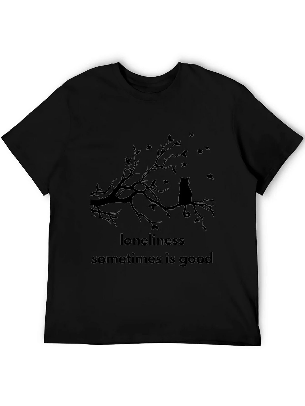 Loneliness is Good Cat Tee - Black Graphic T-Shirt product image 5