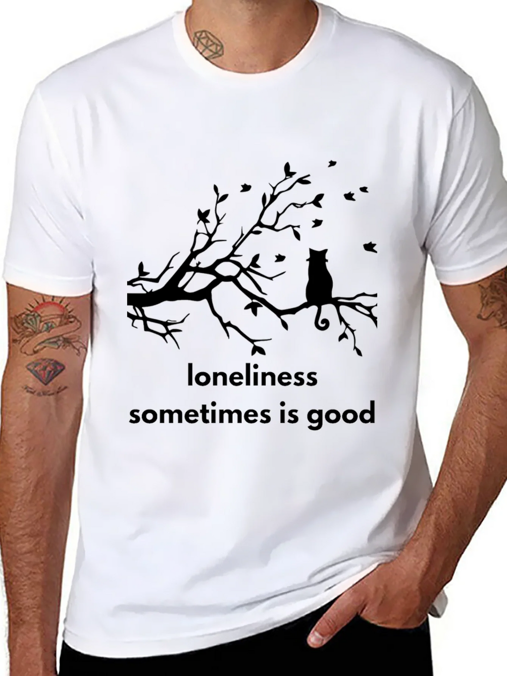 Loneliness is Good Cat Tee - Black Graphic T-Shirt product image 7