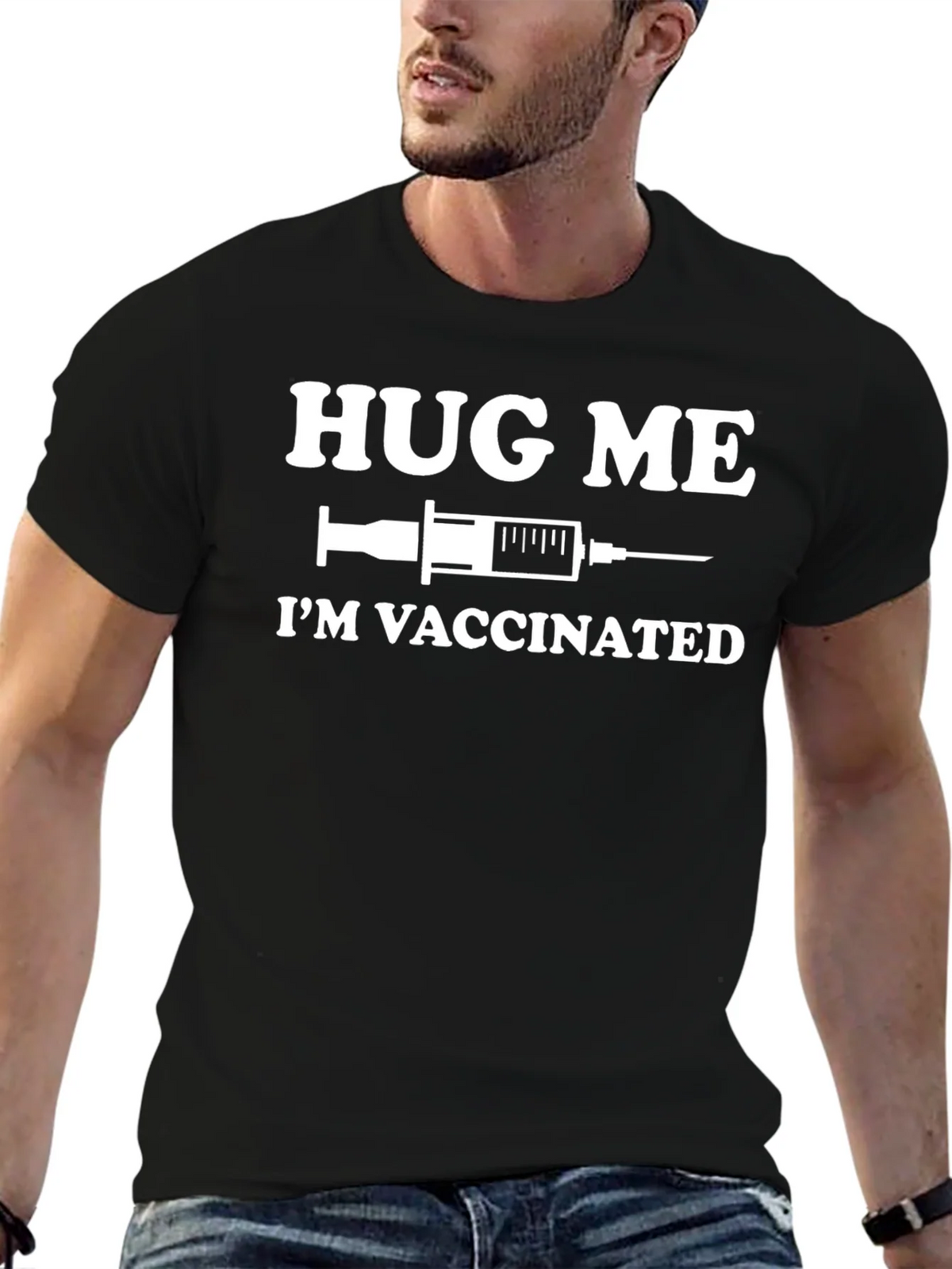 Hug Me Im Vaccinated Funny Graphic T-Shirt product image 5