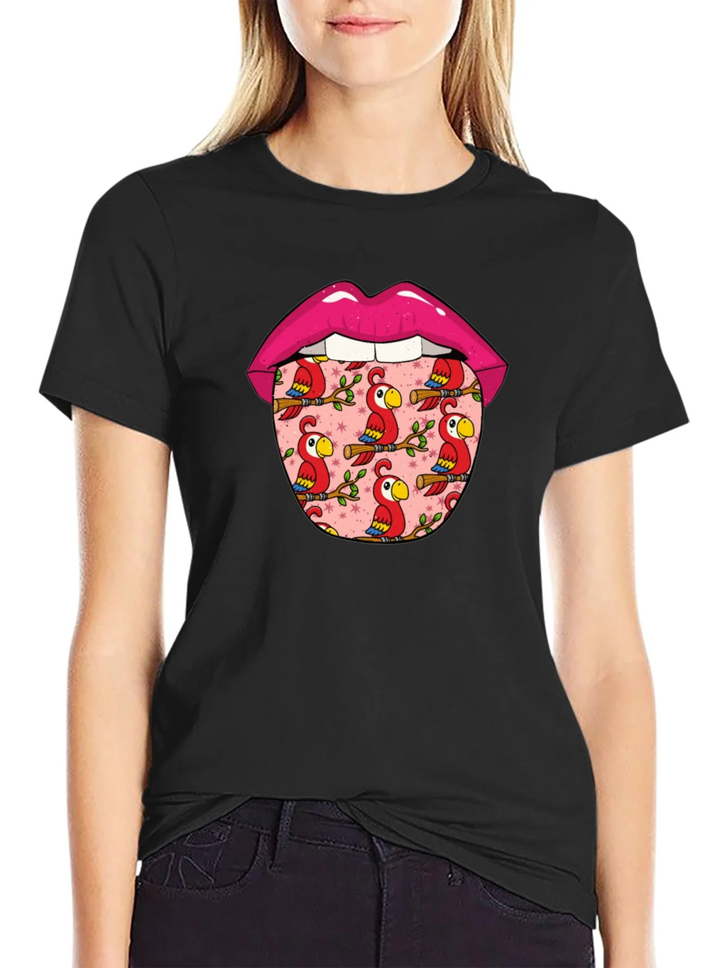 Lips with Parrots Graphic Tee - Unique Design product image 1