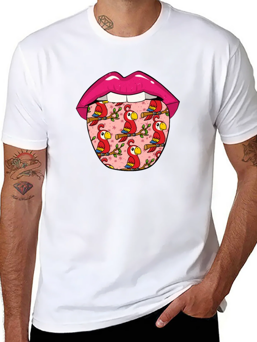 Lips with Parrots Graphic Tee - Unique Design product image 4
