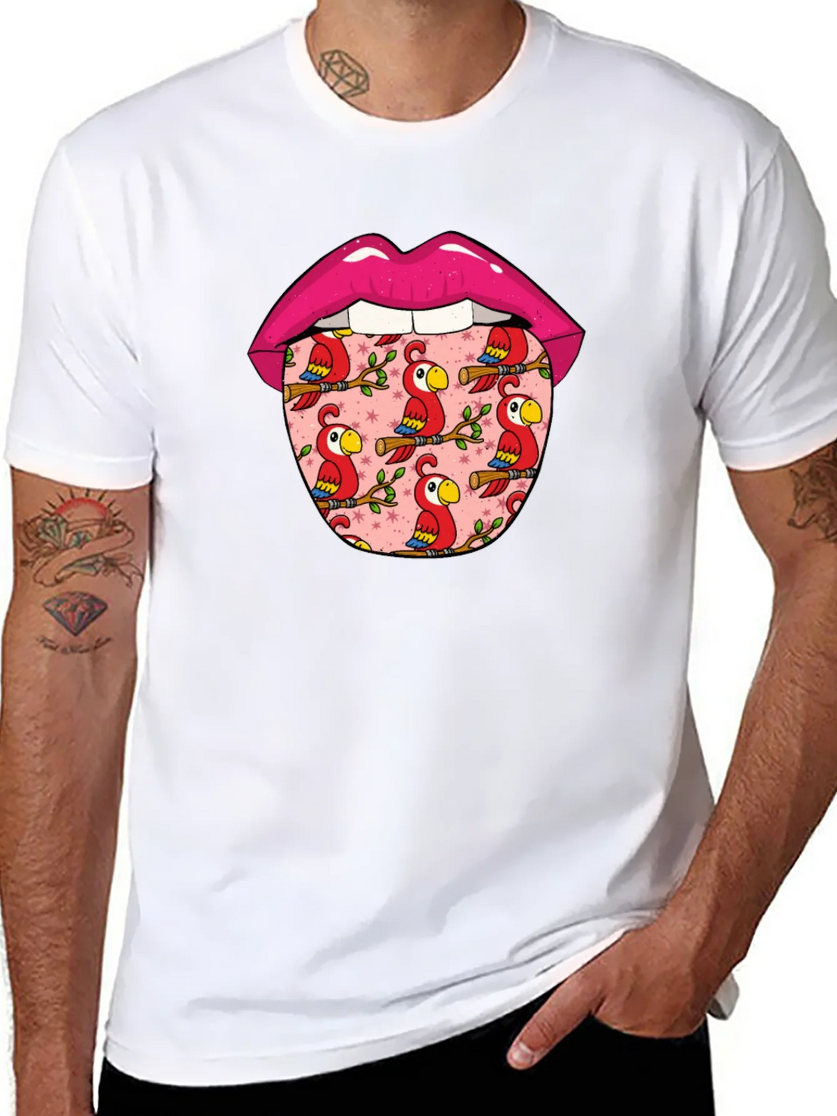 Lips with Parrots Graphic Tee - Unique Design product image 4