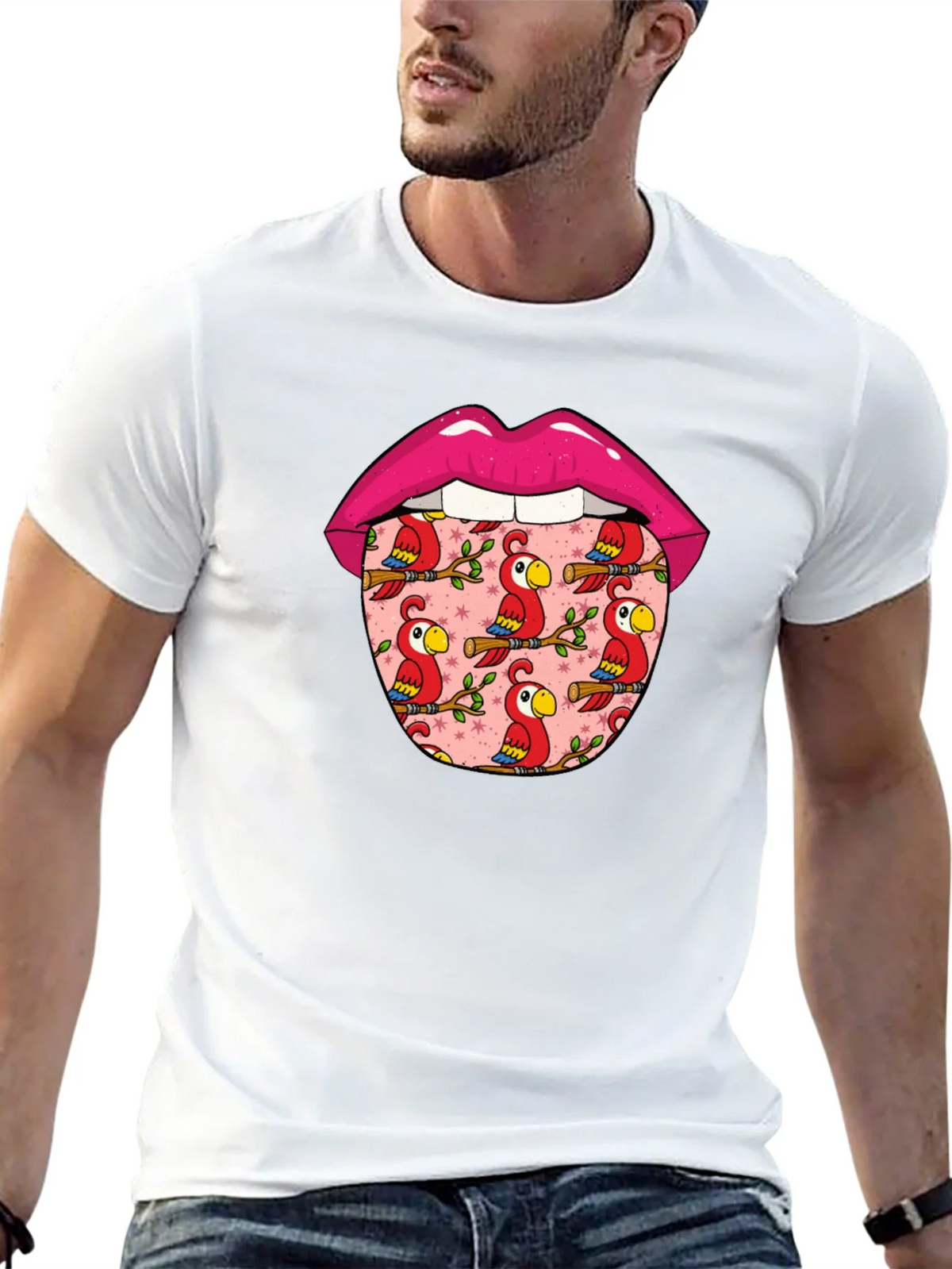 Lips with Parrots Graphic Tee - Unique Design product image 7