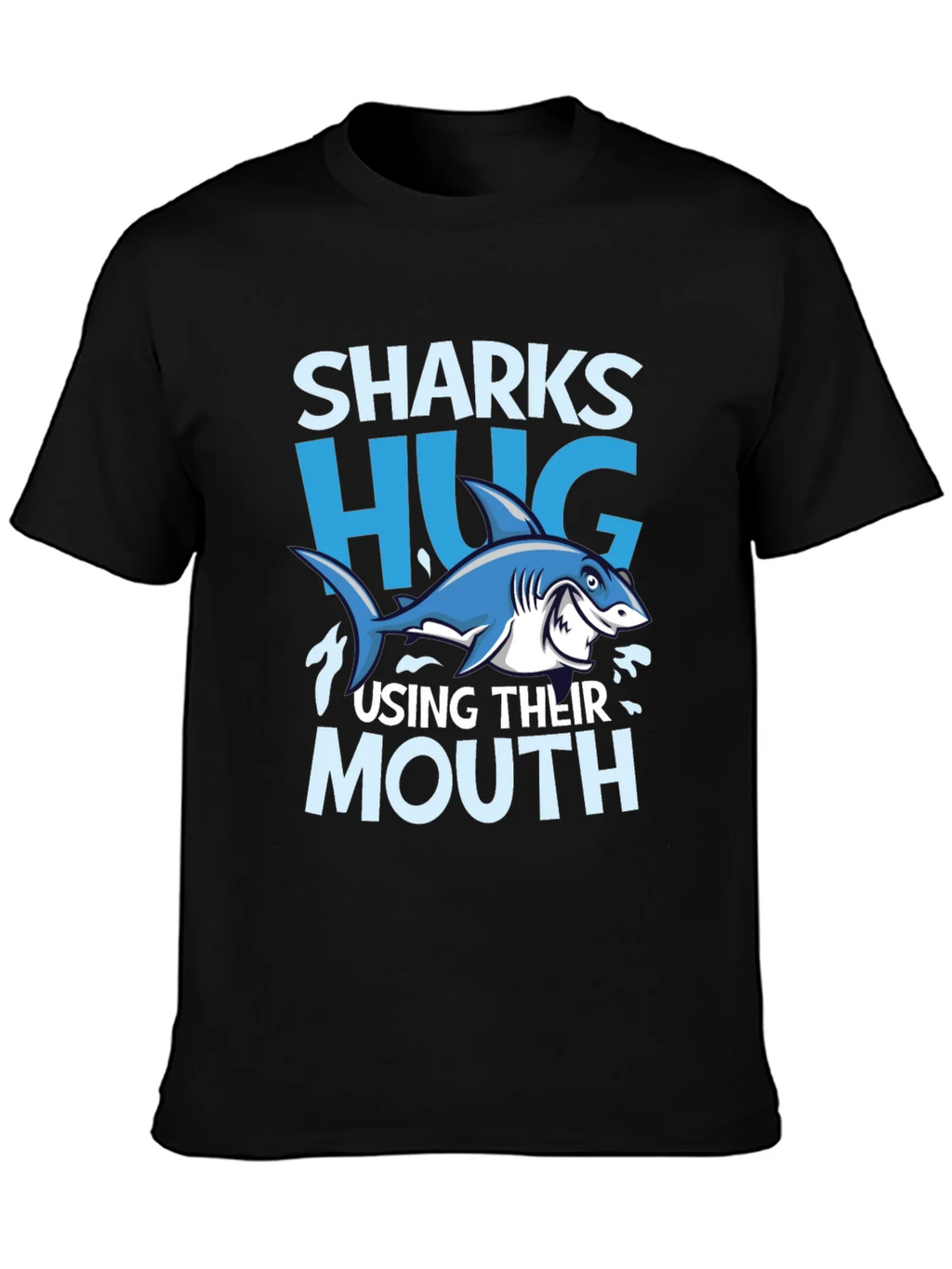 Funny Sharks Hug with Mouth Black T-Shirt product image 2
