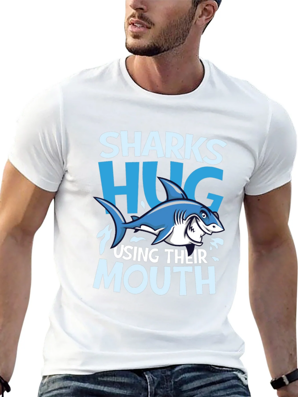Funny Sharks Hug with Mouth Black T-Shirt product image 10