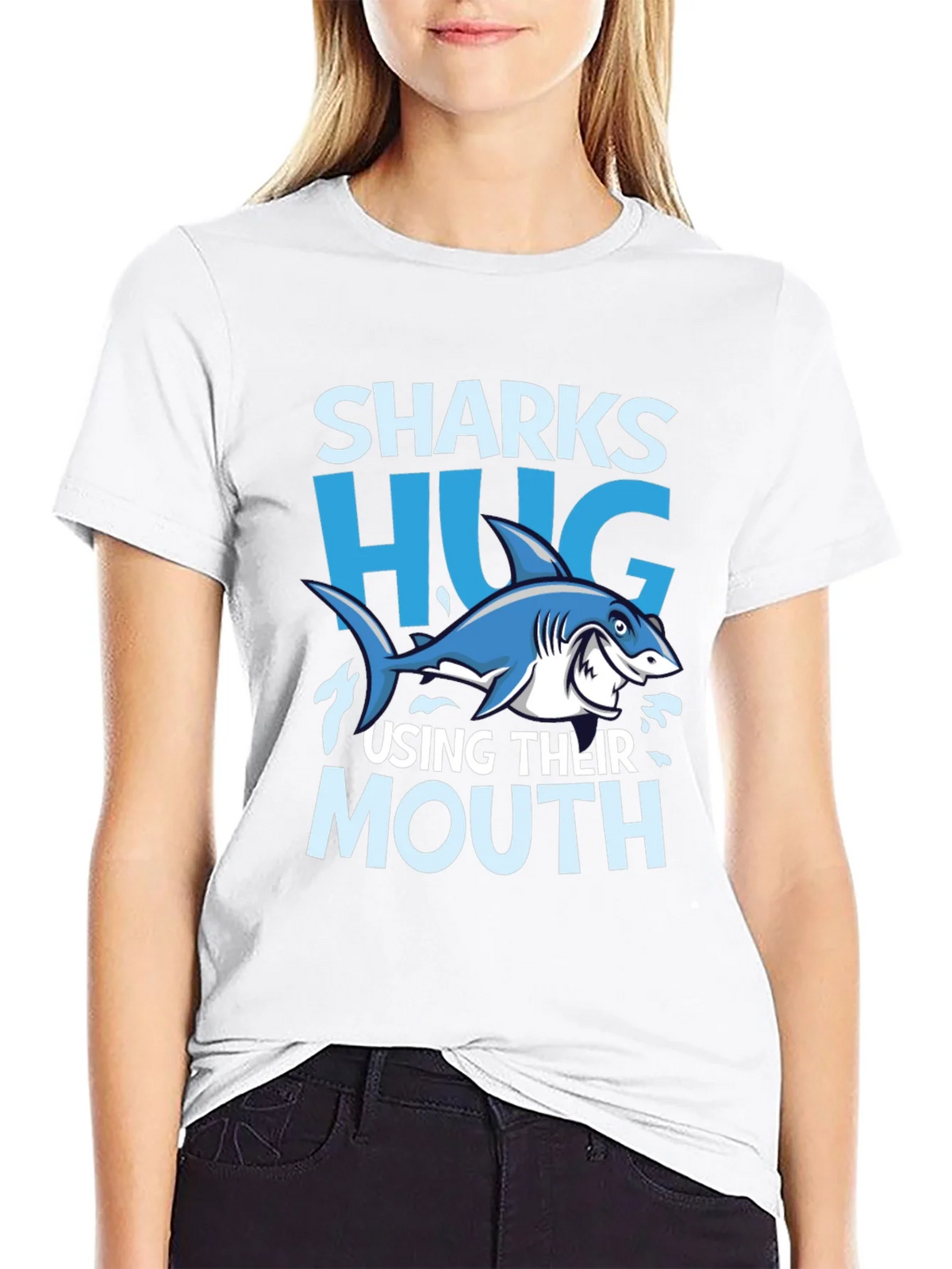 Funny Sharks Hug with Mouth Black T-Shirt product image 6