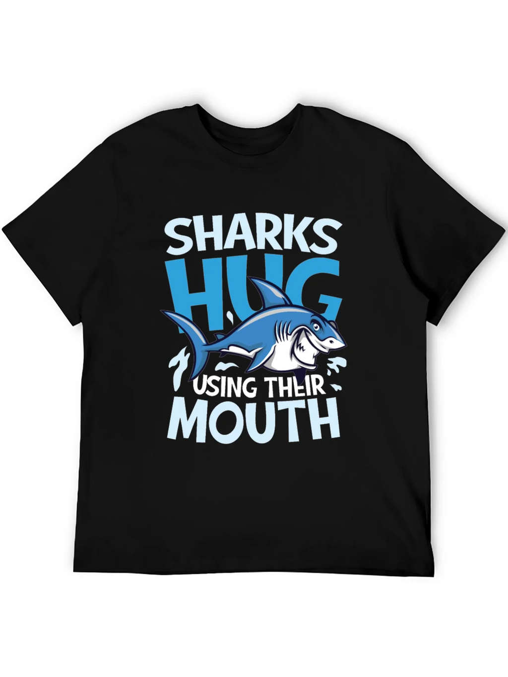 Funny Sharks Hug with Mouth Black T-Shirt product image 3