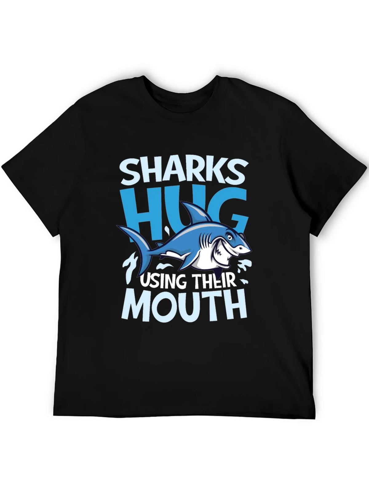 Funny Sharks Hug with Mouth Black T-Shirt product image 3