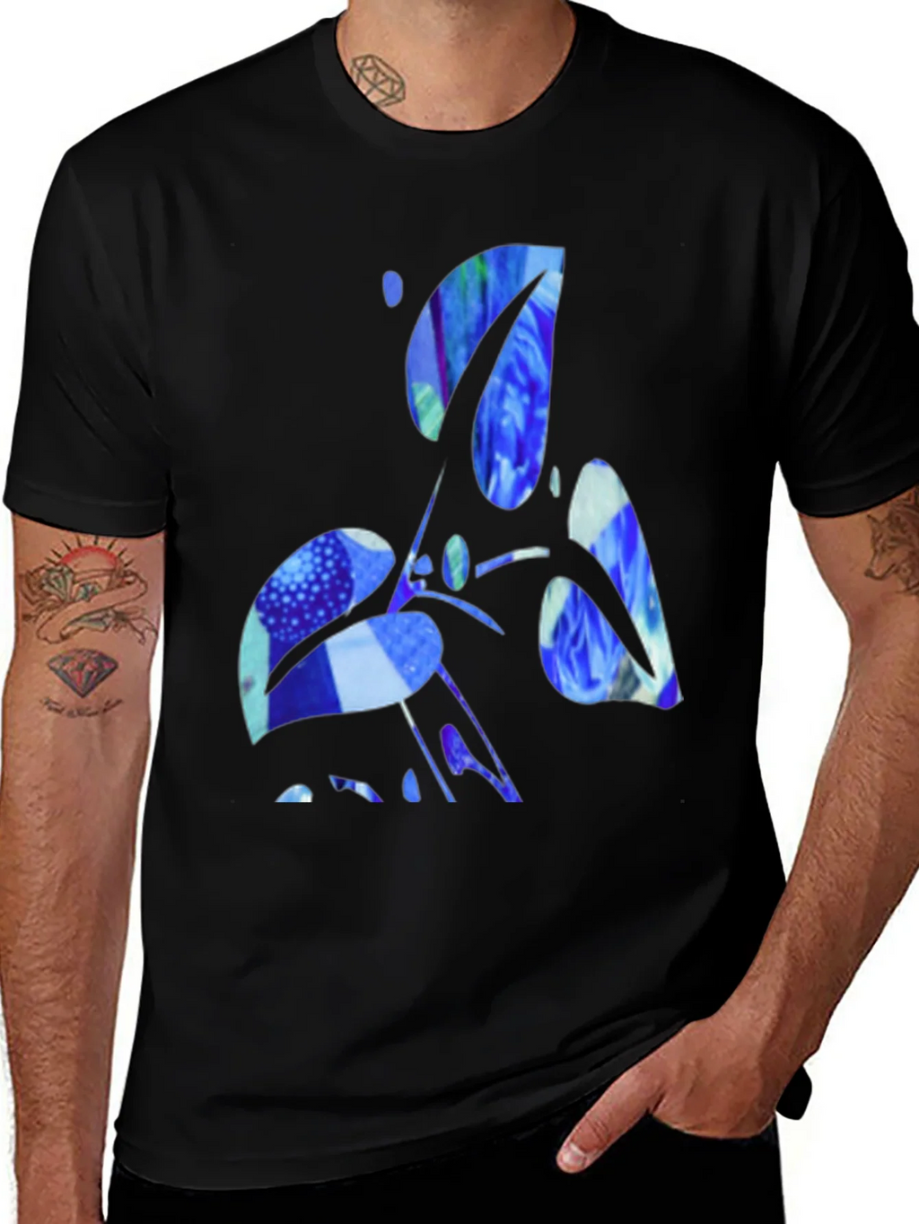 Abstract Blue Graphic Black T-Shirt product image 1