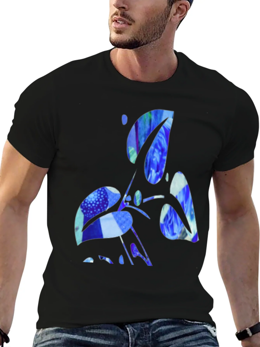 Abstract Blue Graphic Black T-Shirt product image 5