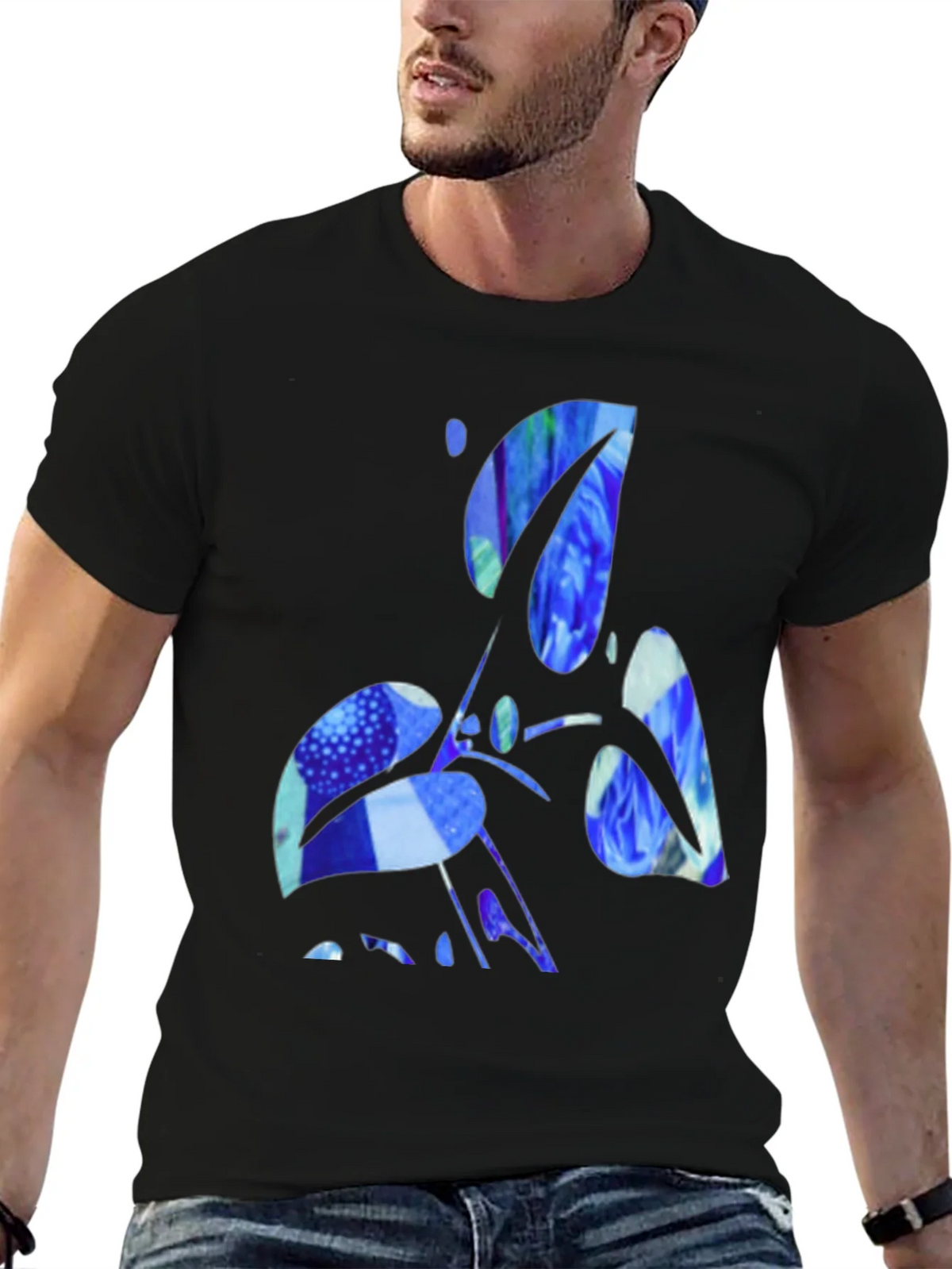 Abstract Blue Graphic Black T-Shirt product image 5