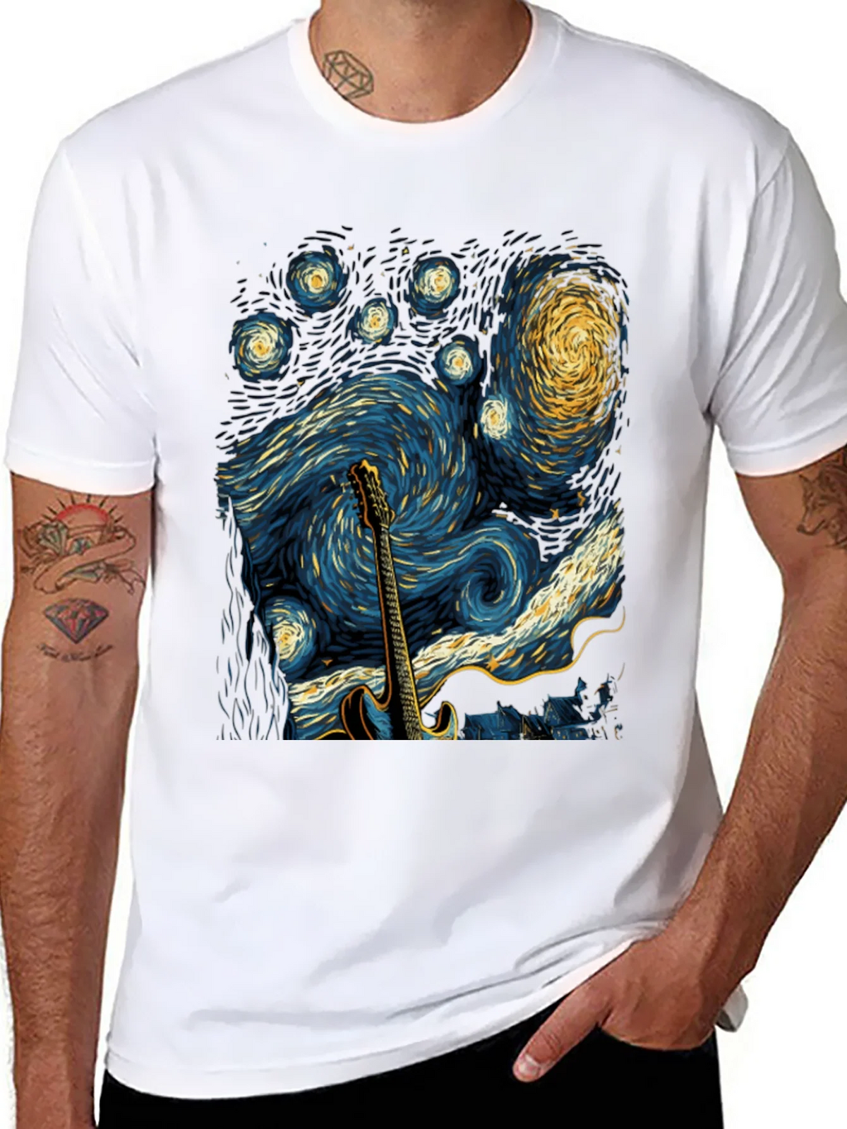 Starry Night Guitar T-Shirt product image 7