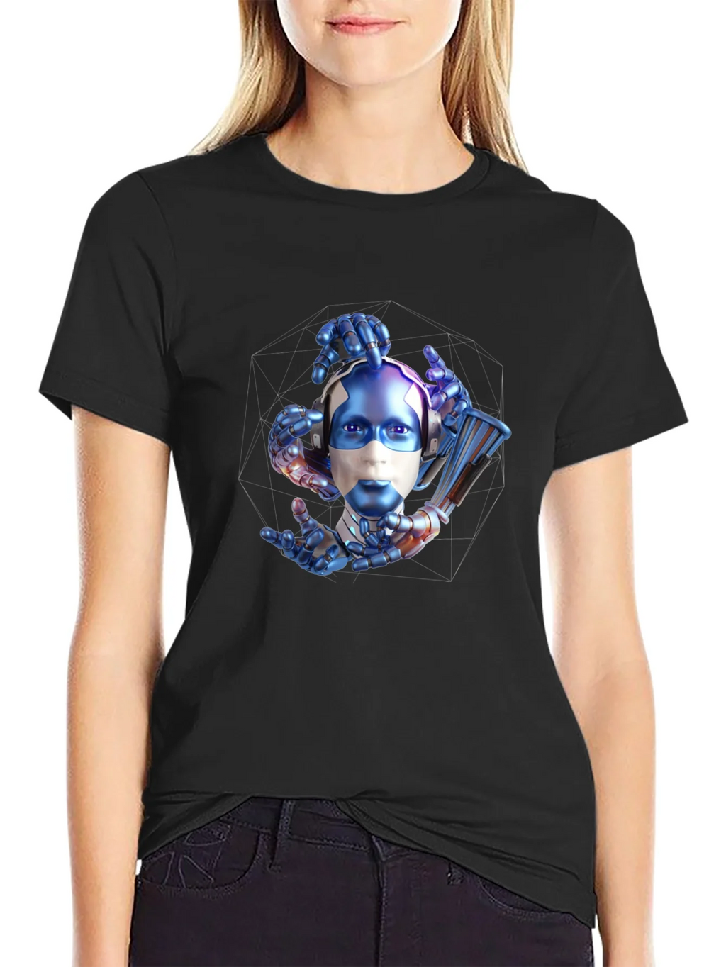 Cyberpunk Robot Head Graphic T-Shirt product image 2