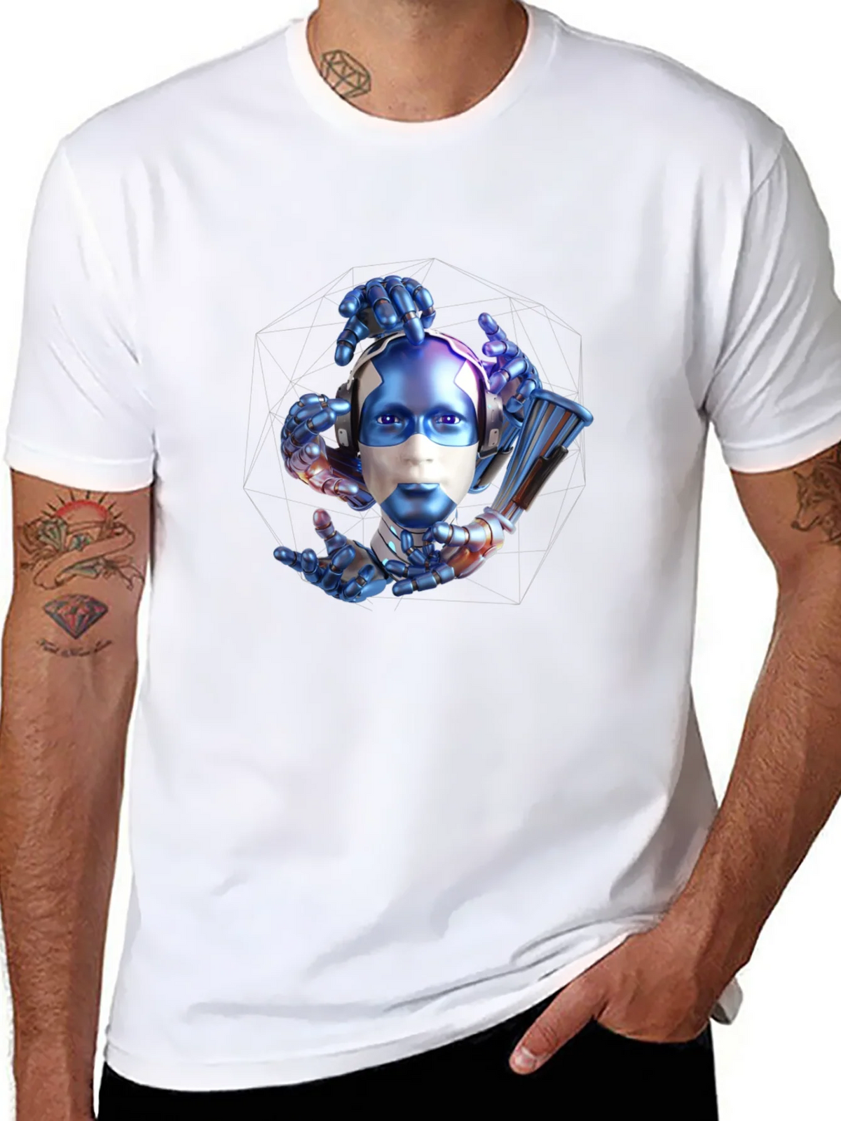 Cyberpunk Robot Head Graphic T-Shirt product image 5