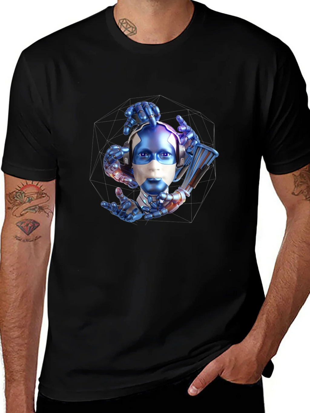 Cyberpunk Robot Head Graphic T-Shirt product image 1