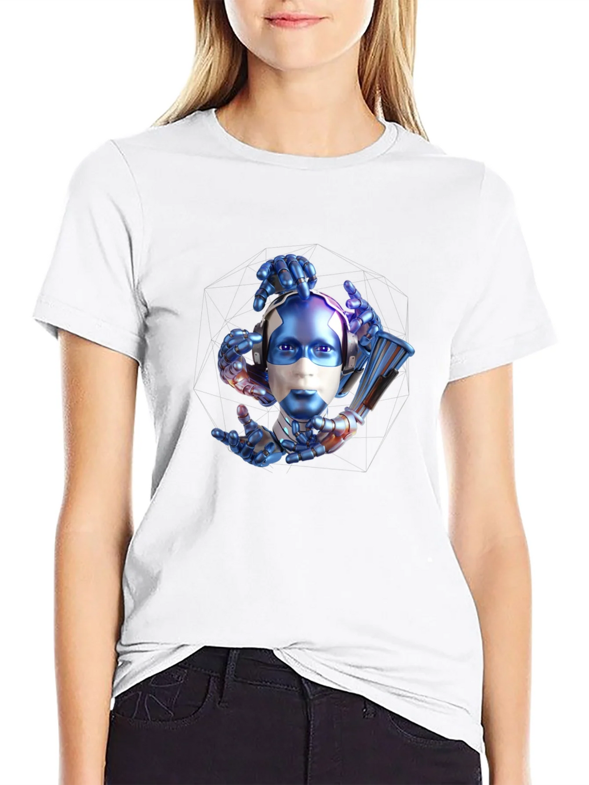 Cyberpunk Robot Head Graphic T-Shirt product image 6