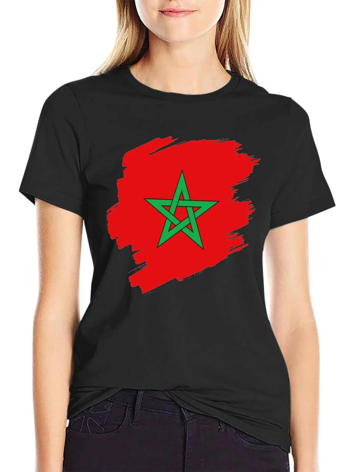 Morocco Flag T-Shirt - Black Cotton Tee product image 2