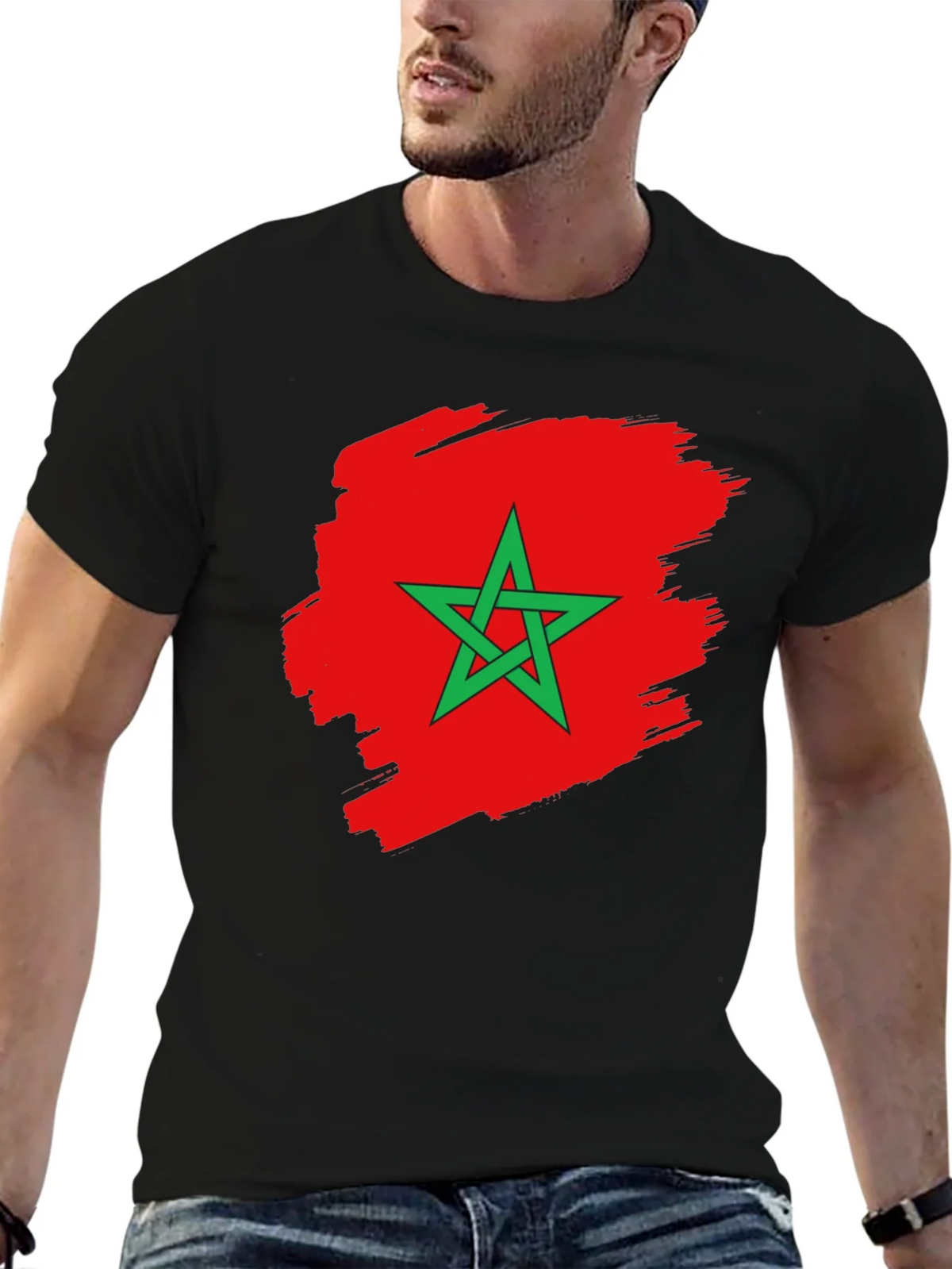Morocco Flag T-Shirt - Black Cotton Tee product image 6