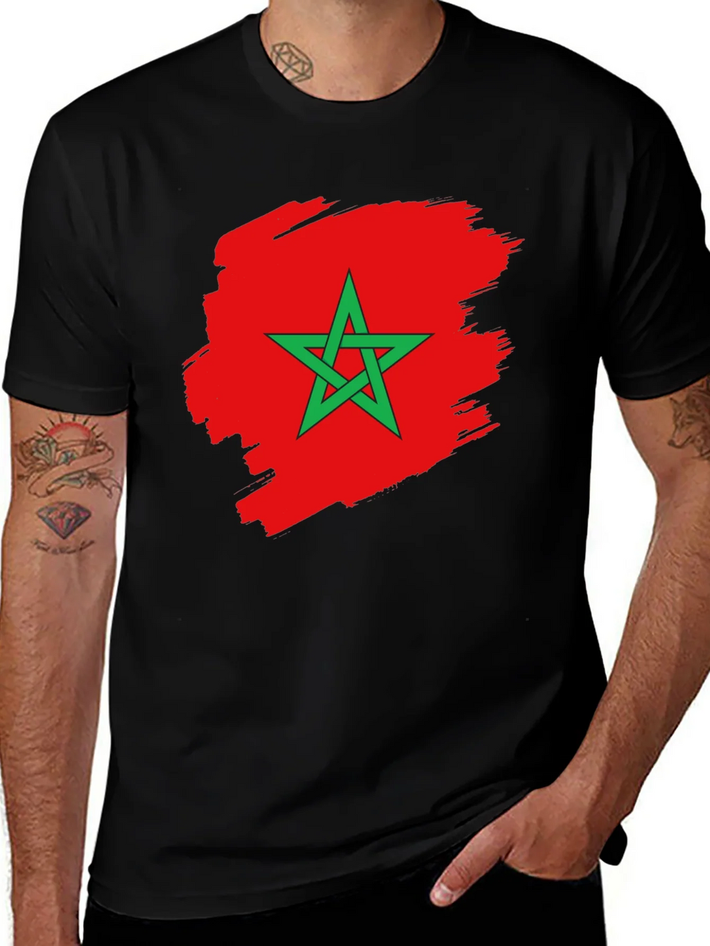Morocco Flag T-Shirt - Black Cotton Tee product image 1