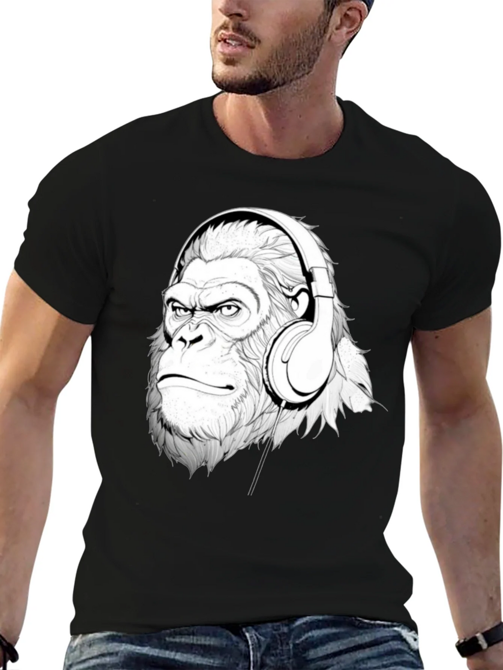 Cool Gorilla Headphones Graphic T-Shirt product image 6