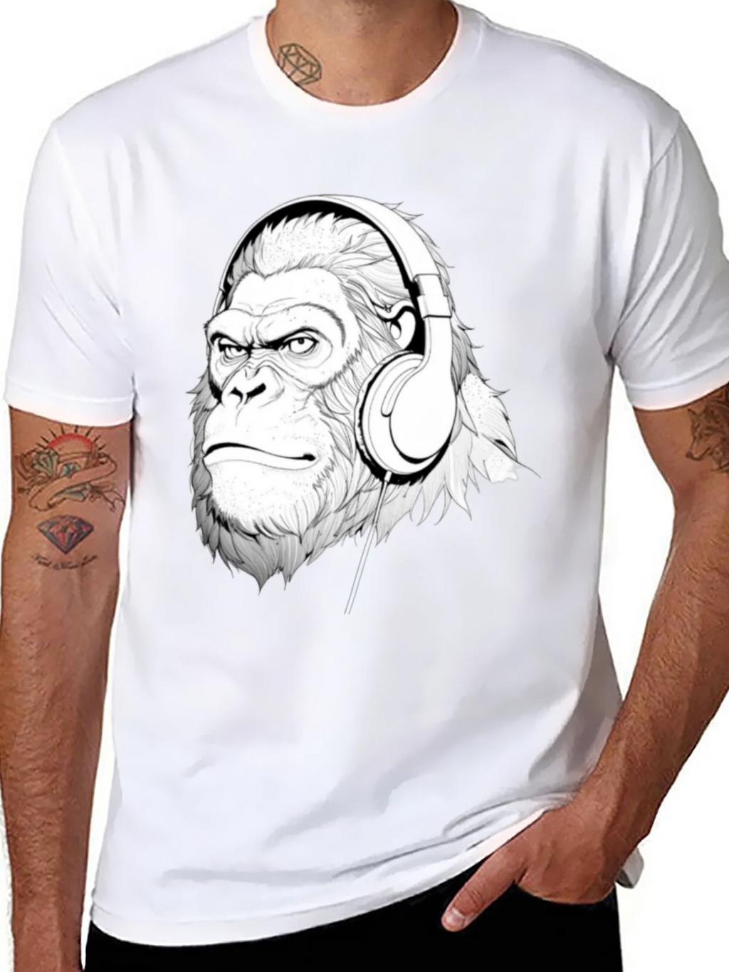 Cool Gorilla Headphones Graphic T-Shirt product image 7