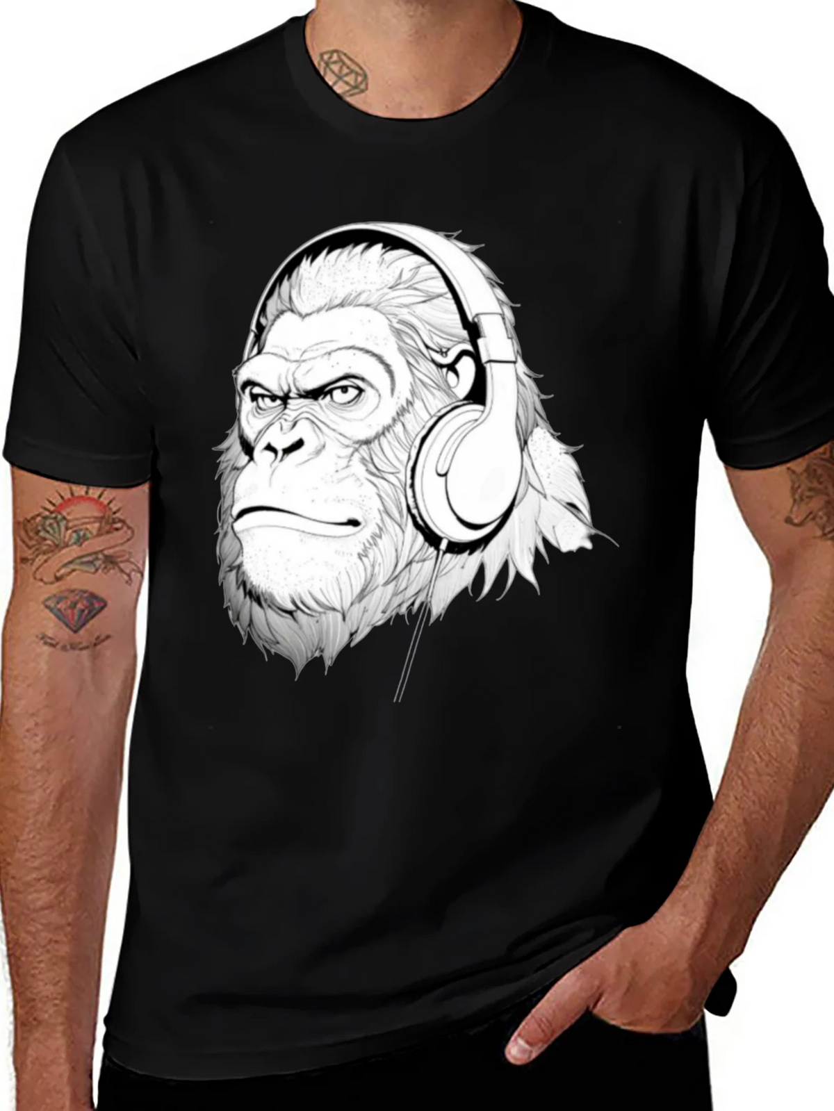 Cool Gorilla Headphones Graphic T-Shirt product image 1