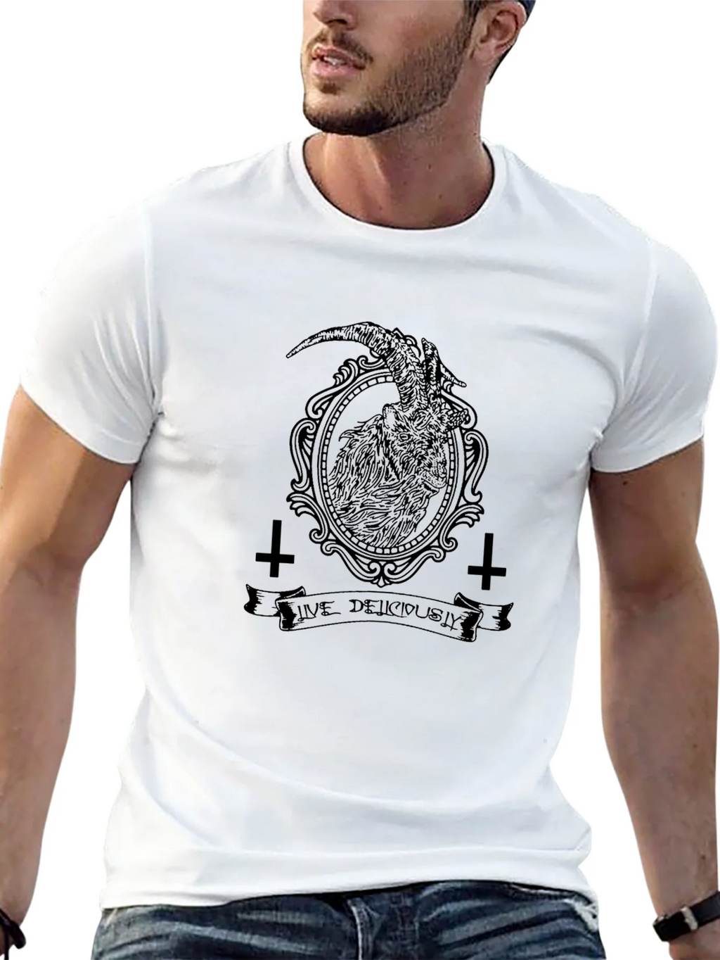 Live Deliciously Baphomet Black T-Shirt product image 9