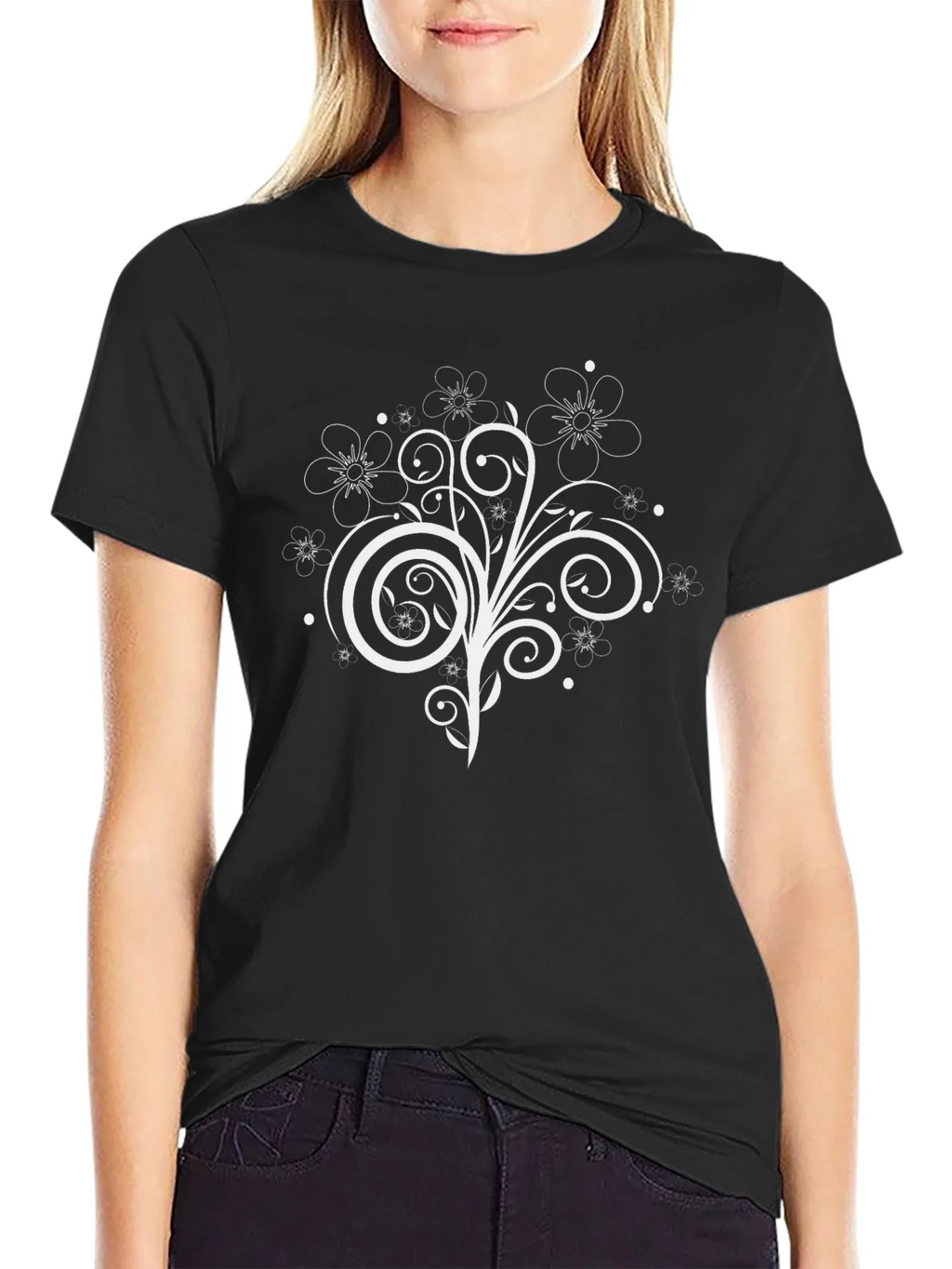 Floral Swirl Graphic Tee - Black Casual Shirt product image 2
