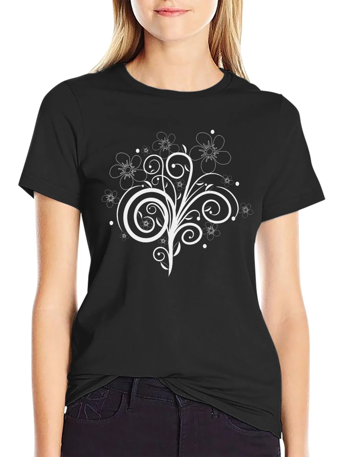 Floral Swirl Graphic Tee - Black Casual Shirt product image 2