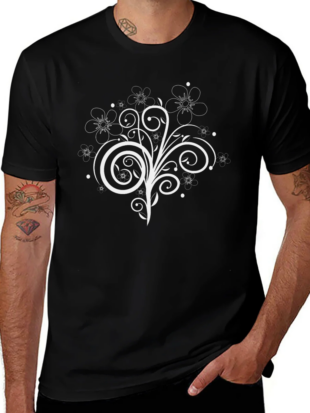 Floral Swirl Graphic Tee - Black Casual Shirt product image 1