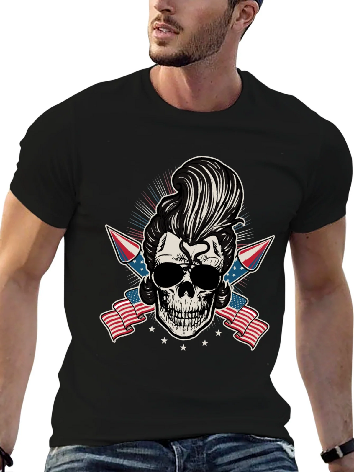 Patriotic Skull T-Shirt: Rockabilly Style product image 6