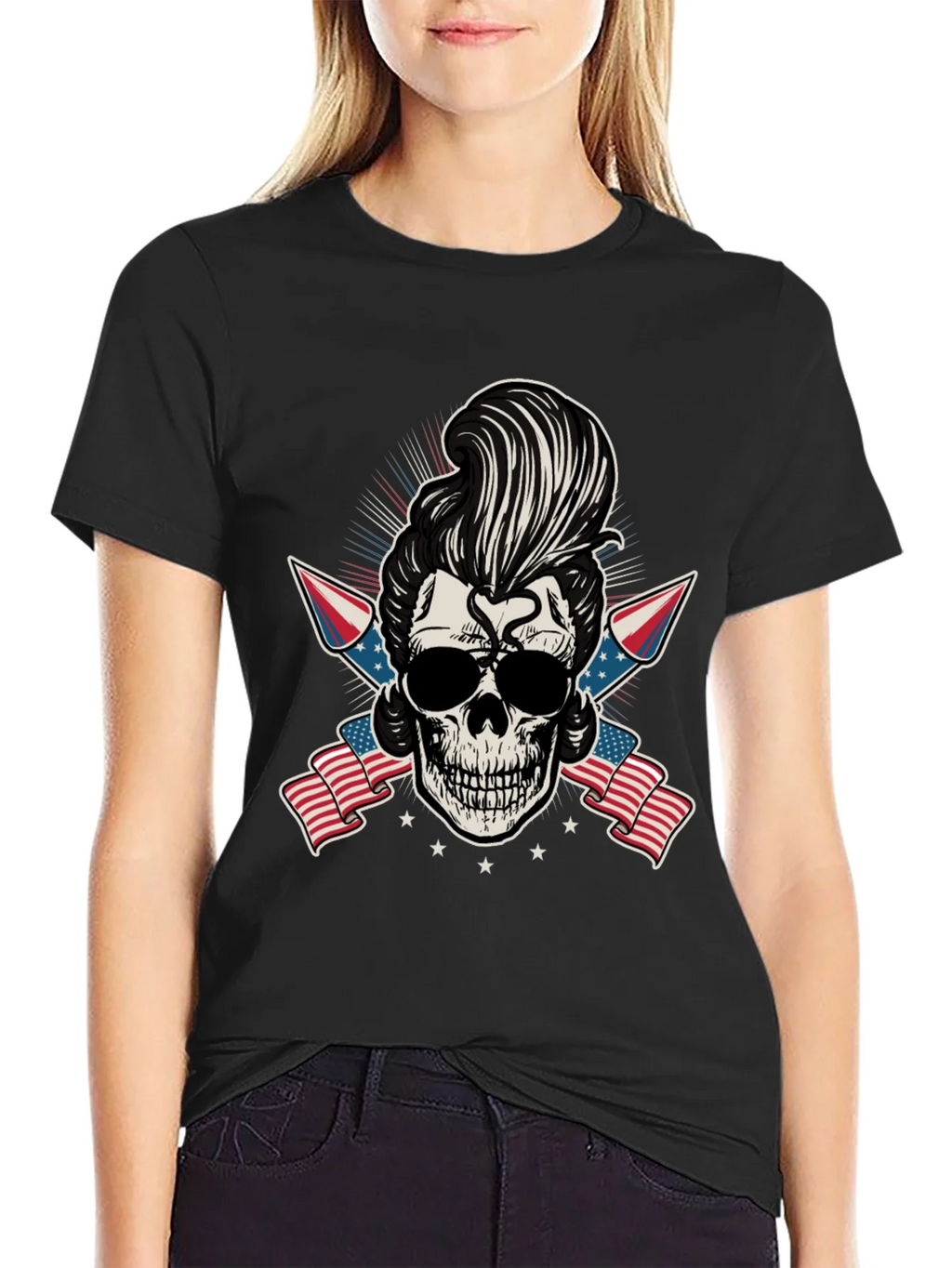 Patriotic Skull T-Shirt: Rockabilly Style product image 2