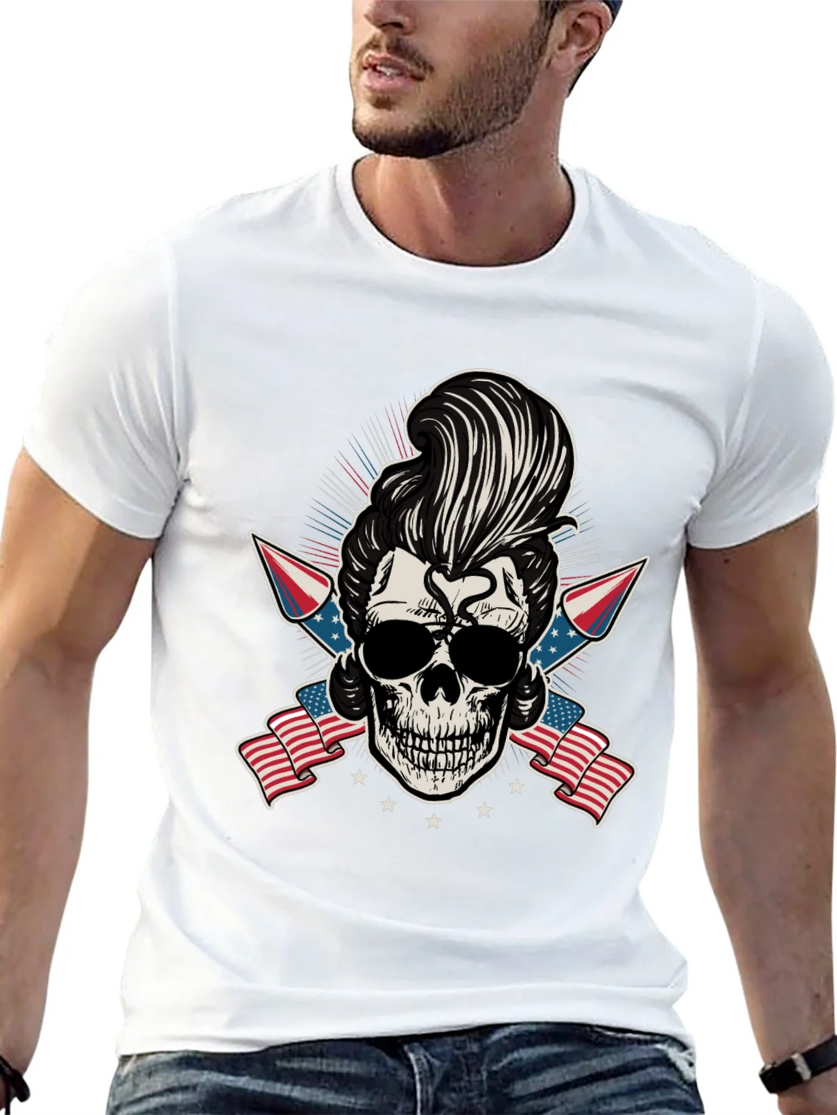Patriotic Skull T-Shirt: Rockabilly Style product image 12