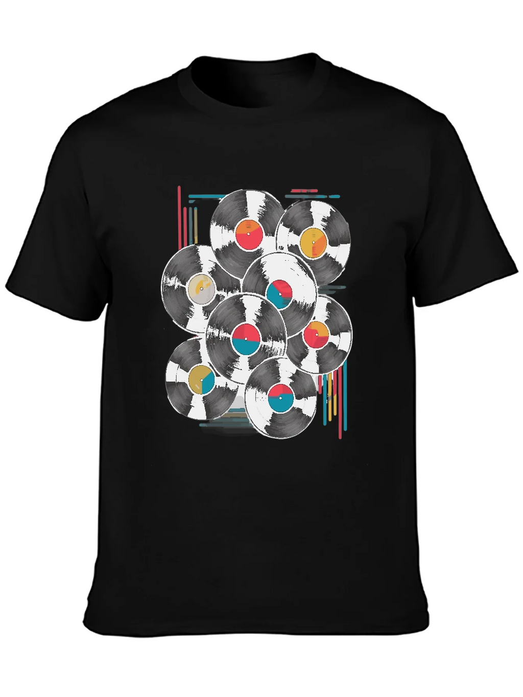 Retro Vinyl Record Graphic Tee - Black Cotton Blend T-Shirt product image 3