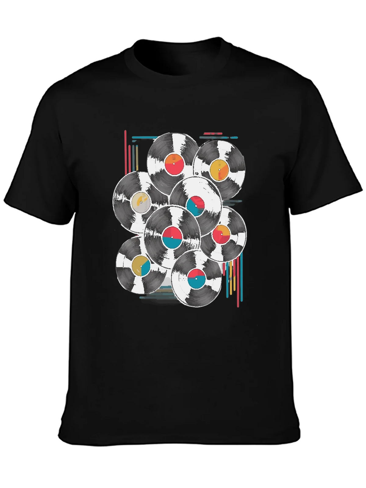 Retro Vinyl Record Graphic Tee - Black Cotton Blend T-Shirt product image 3