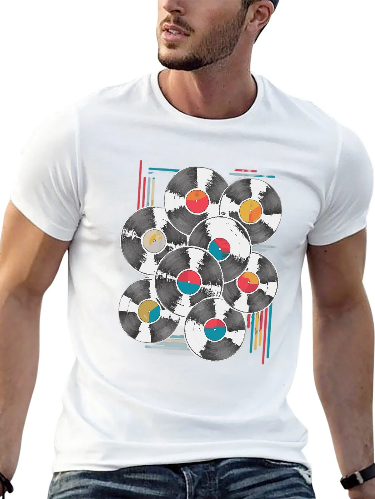 Retro Vinyl Record Graphic Tee - Black Cotton Blend T-Shirt product image 12