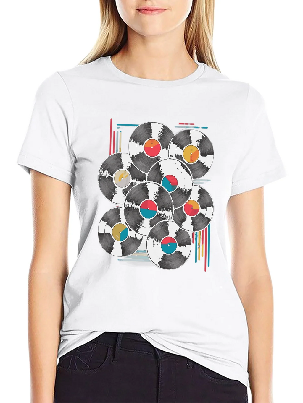 Retro Vinyl Record Graphic Tee - Black Cotton Blend T-Shirt product image 8