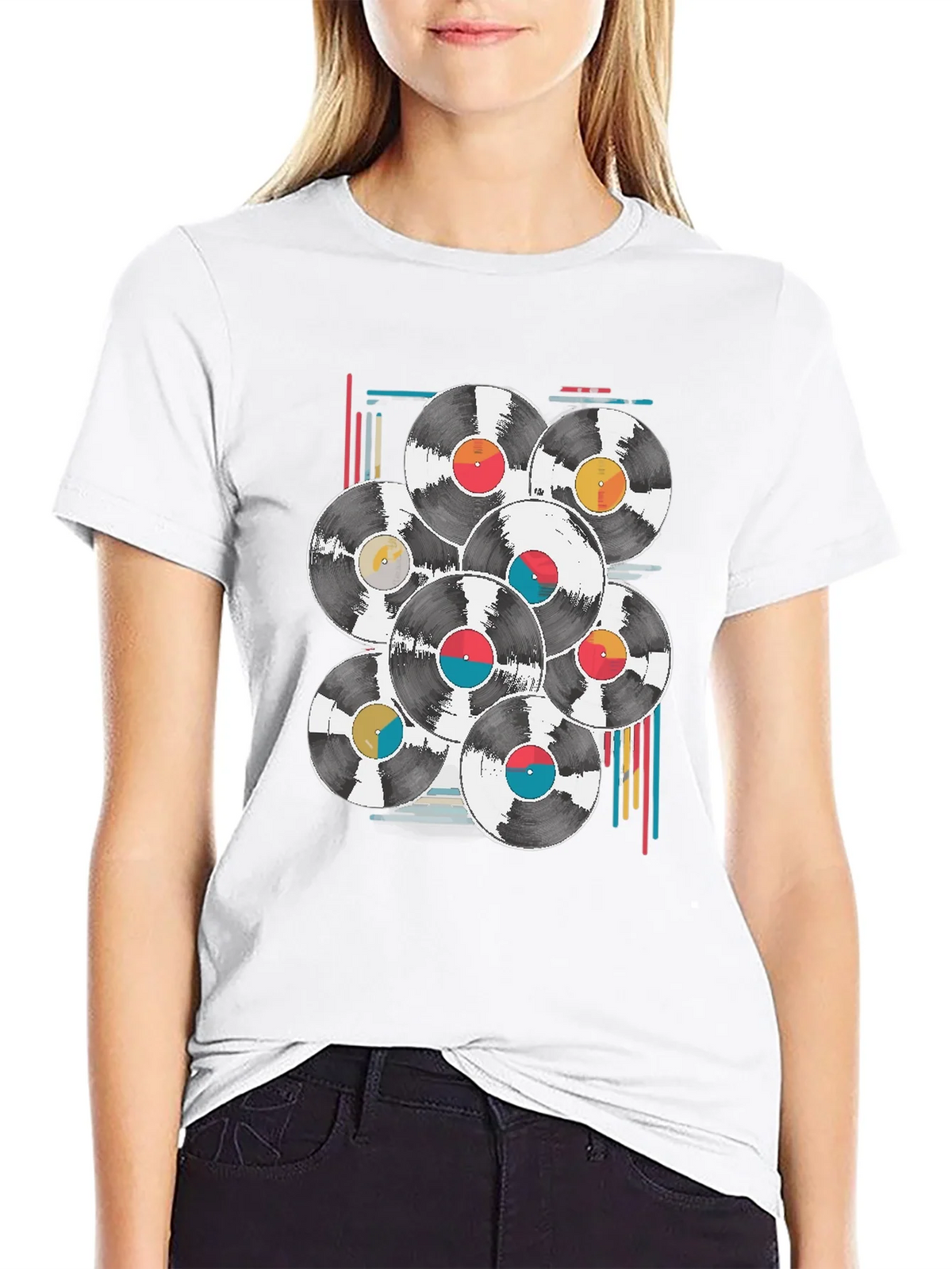 Retro Vinyl Record Graphic Tee - Black Cotton Blend T-Shirt product image 8
