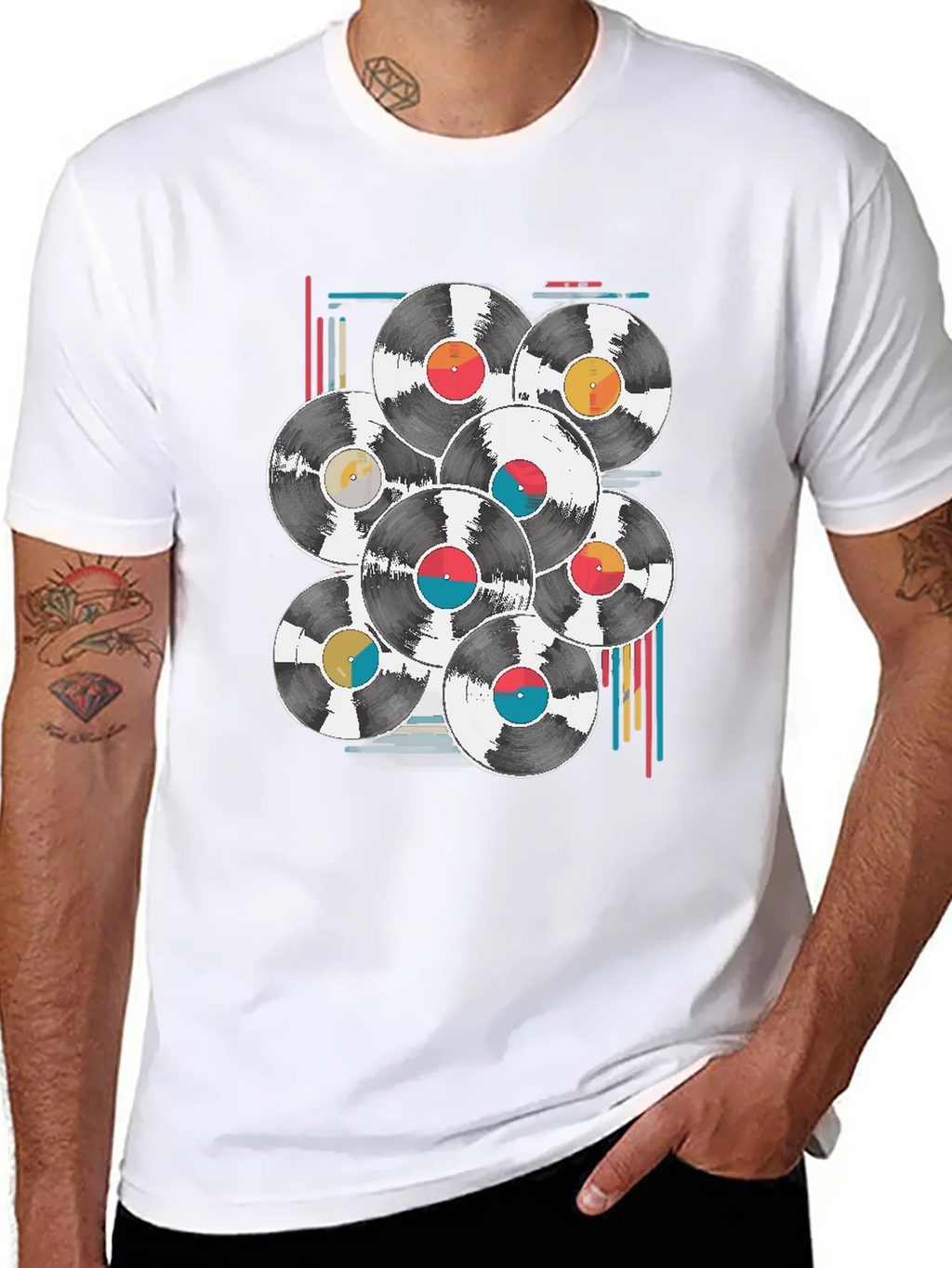 Retro Vinyl Record Graphic Tee - Black Cotton Blend T-Shirt product image 7