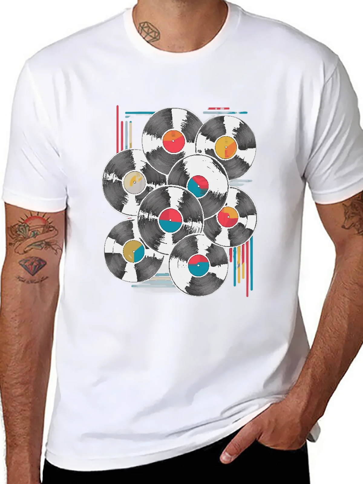 Retro Vinyl Record Graphic Tee - Black Cotton Blend T-Shirt product image 7