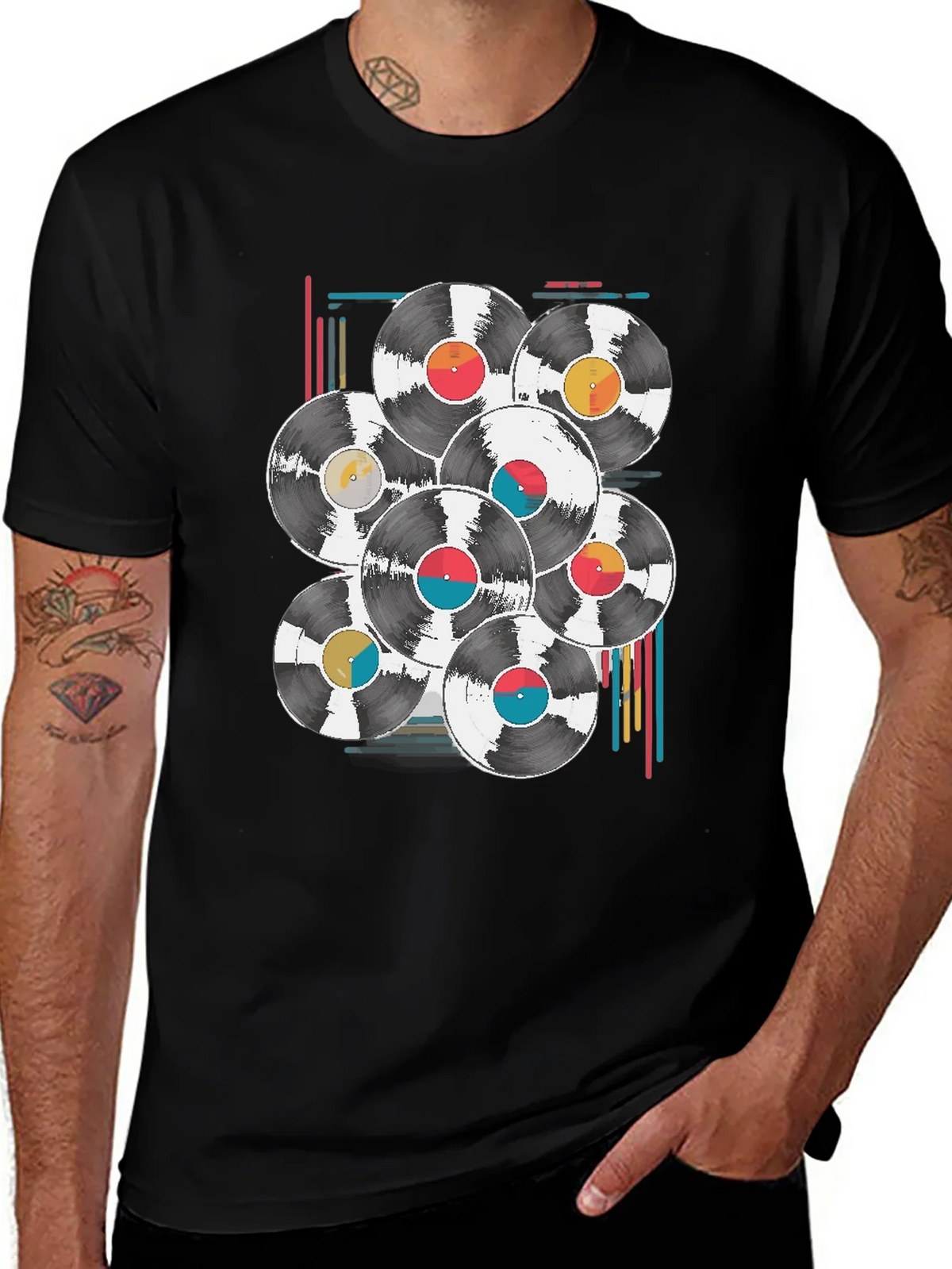 Retro Vinyl Record Graphic Tee - Black Cotton Blend T-Shirt product image 1