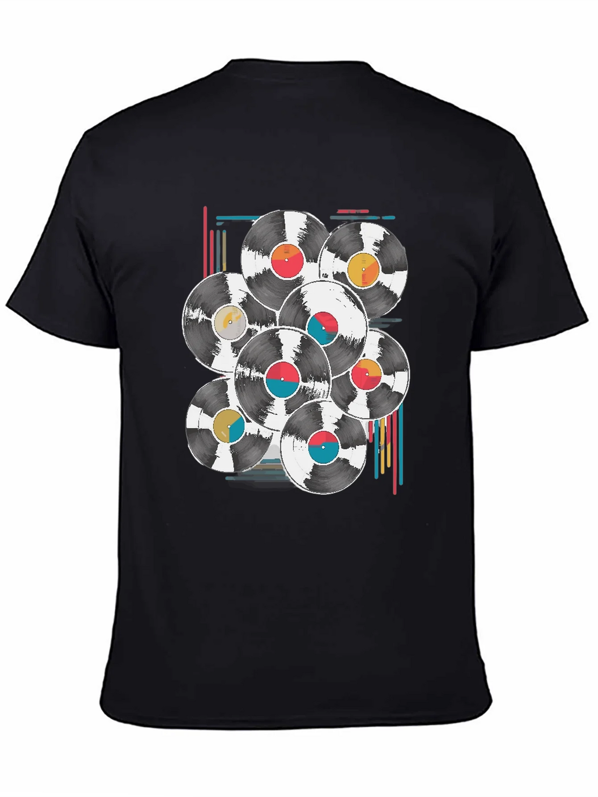Retro Vinyl Record Graphic Tee - Black Cotton Blend T-Shirt product image 4