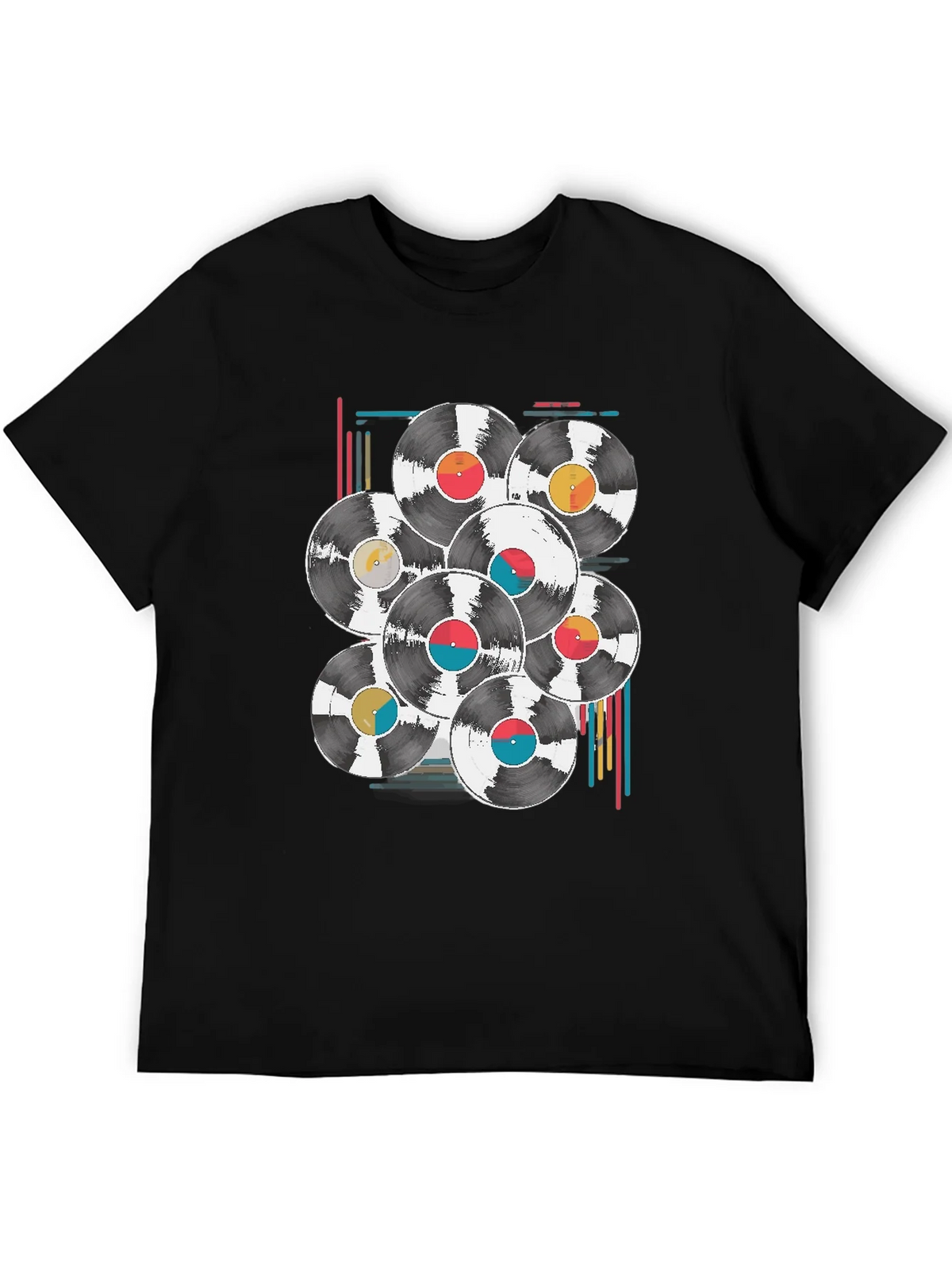 Retro Vinyl Record Graphic Tee - Black Cotton Blend T-Shirt product image 5
