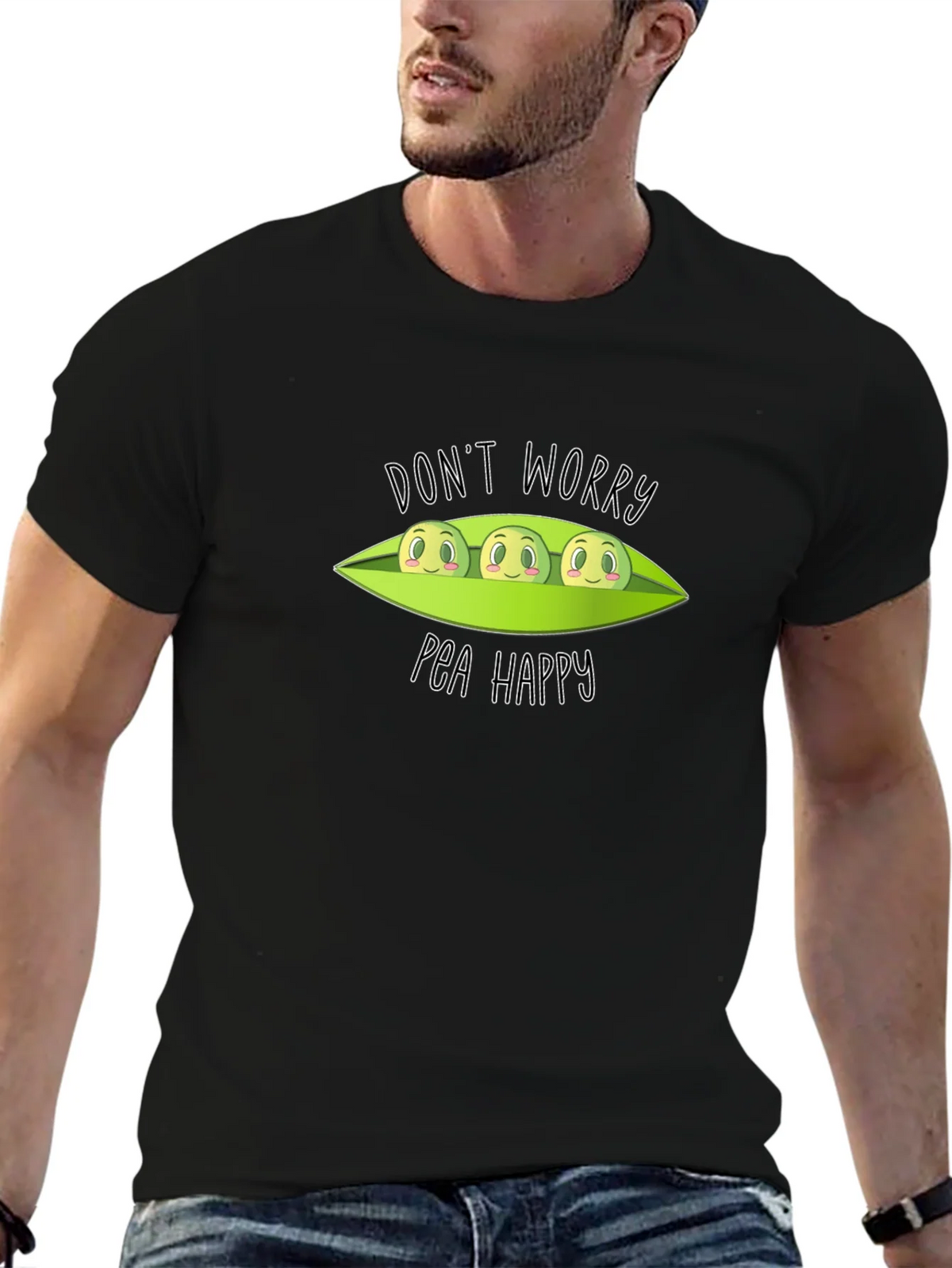 Dont Worry Pea Happy Black T-Shirt product image 5